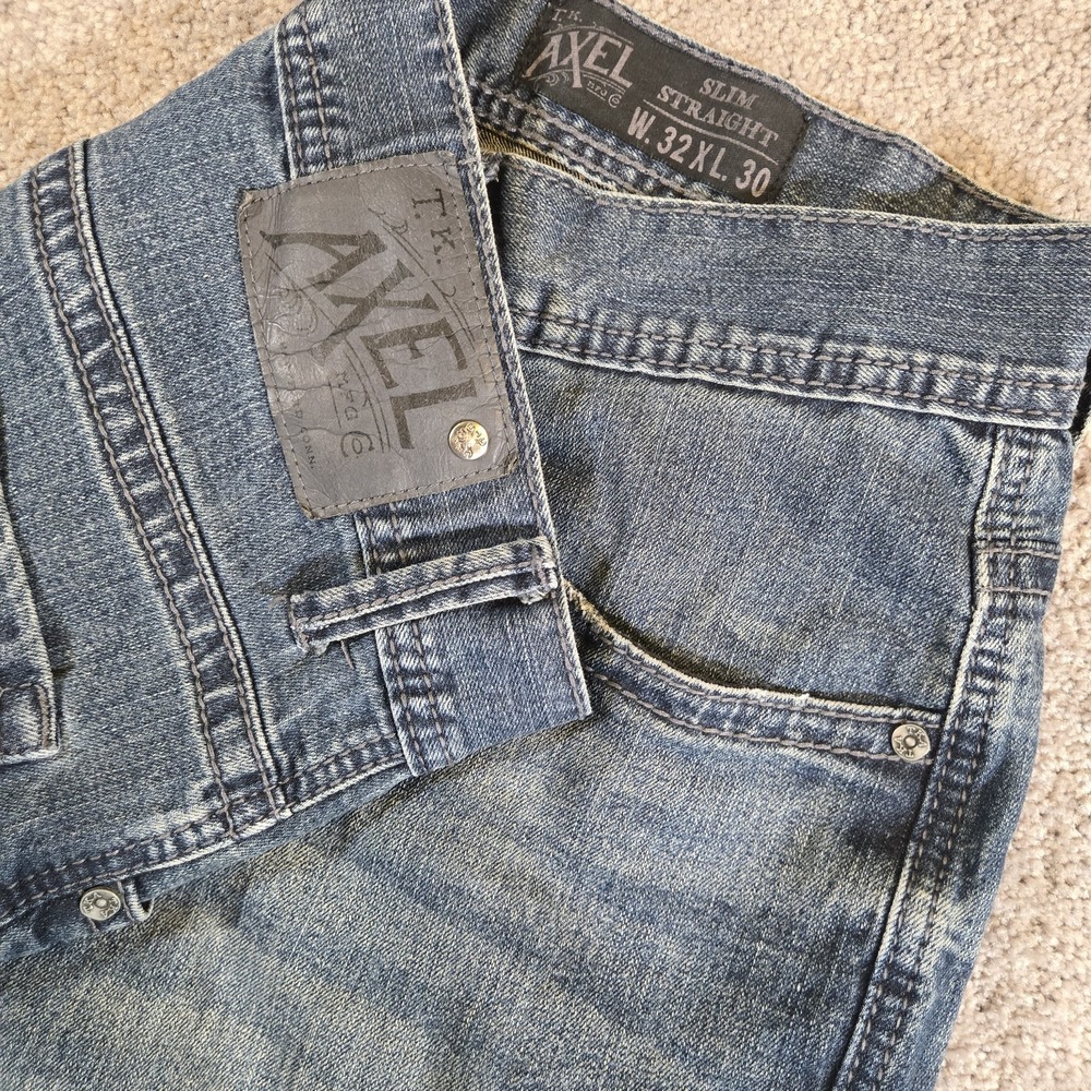TK Axel Jeans Mens 32x30 Blue Slim Denim Straight Leg Embroidered Pockets